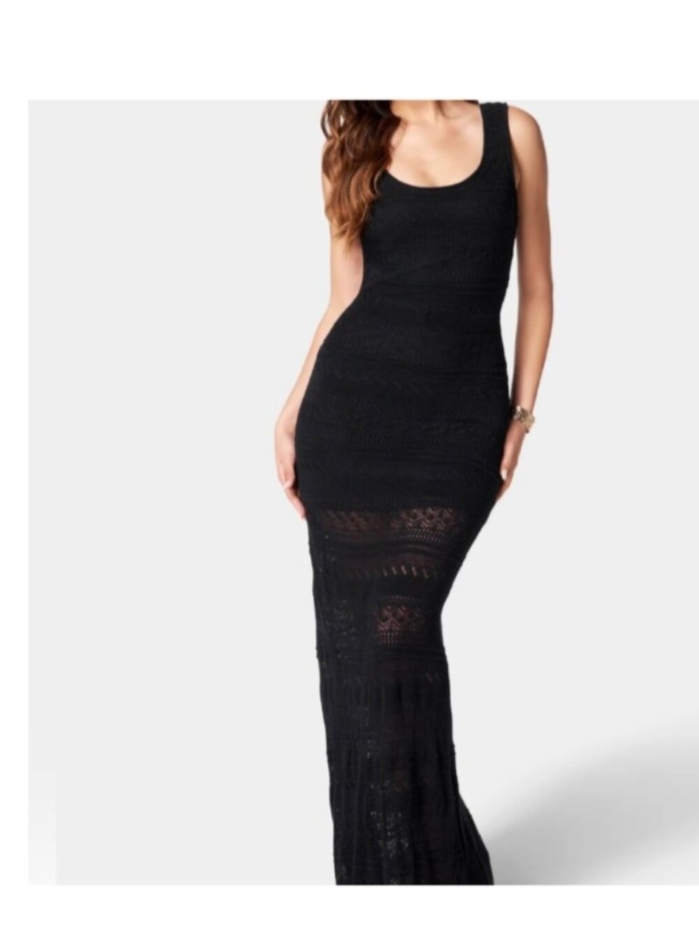 GUESS LACE MESH SEMI SHEER SLEEVELESS TANK MAXI DRESS BLACK SIZE SMALL